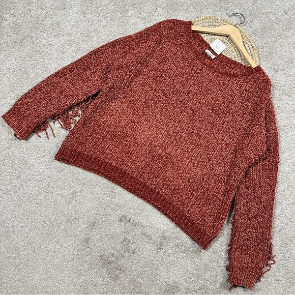 NWT BiBi Chenille Fringe Longsleeve Sweater Boho Western in Vintage Brick XL - Picture 5 of 14